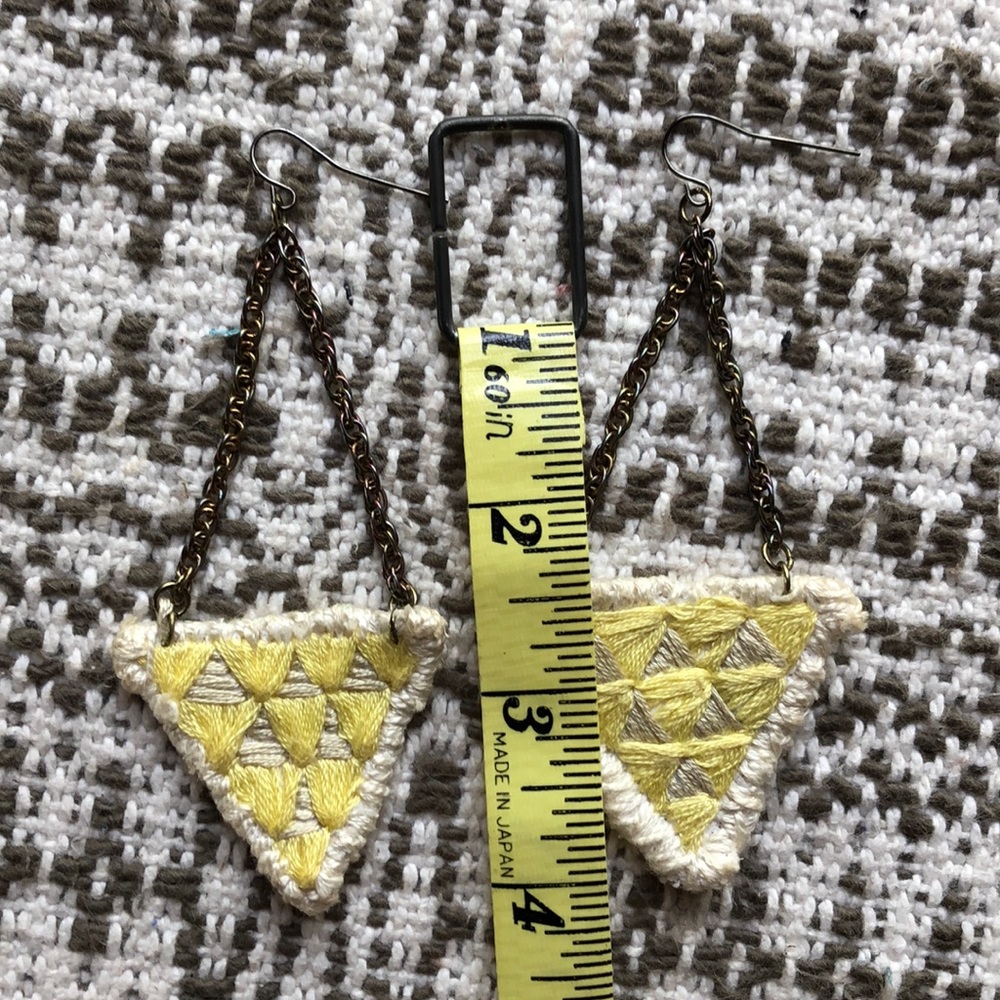 Yellow Woven Triangles Earrings Artist made